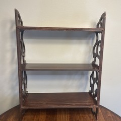 Antique Edwardian Mahogany Carved Fretwork Wall Plate Shelf Rack Display Grooves
