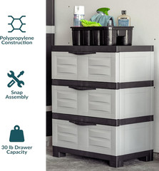 Sunnydaze 29.5″ H 3-Tier Storage Cabinet with Drawers – Resin Storage Drawers Or