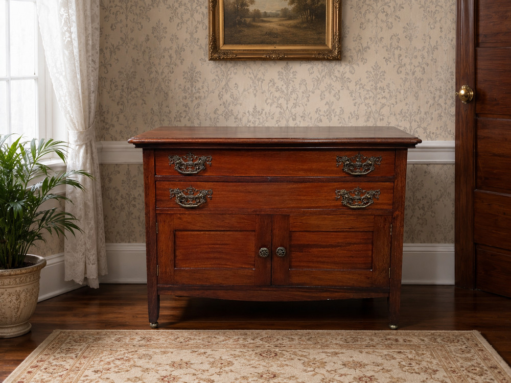 Versatile Antique Cherry Finished Cabinet 2 drawers with 2 cabinet doors below