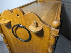 Antique Victorian Arts & Crafts Gothic Oak Cabinet Table with Glass Iron Doors