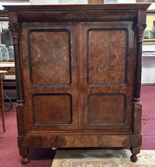 Mid 20thC Danish Burl Walnut Cocktail / Wine Glass Bar Liquor Cabinet