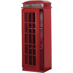 Vintage Telephone Booth Storage Cabinet MDF Red Decorative Unit Glass Panel New