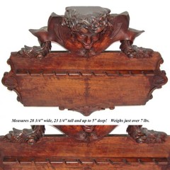 Antique Victorian 30″ Carved Wall Panel, Long Stem Pipe Display Rack, Figural