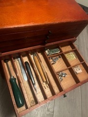 VTG 9 Drawer Dentist Apothecary Cabinet w Dental Tools & Accessories Mahogany