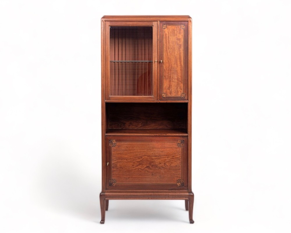 Art Nouveau Antique Inlaid Wooden Cabinet by Majorelle, France, Signed