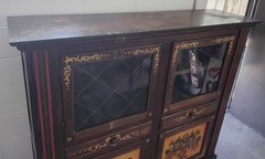 Antique German Hand Made & Painted Shrunk Bar Cupboard Hutch w/ Original Key