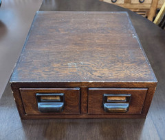 Vtg Antique Two (2) Drawer Oak Library Card Catalog Index File Cabinet Wood Box