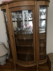 Antique Tiger Oak Curved Glass Front And Sides China Curio Cabinet Original Key