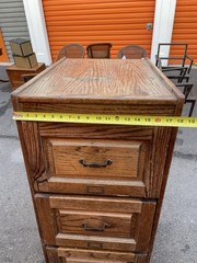 Vintage Tiger Oak File Cabinet Four Drawers One locks Paneled Sides Legal SIze