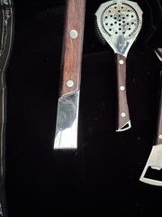 Vintage Bar Tool Set Ice Tongs Strainer Botle Opener Cork Screw Cheese Knife MCM