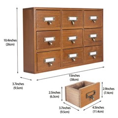 9 Drawer Library Card Catalog Cabinet With Labels Wooden Apothecary Storage