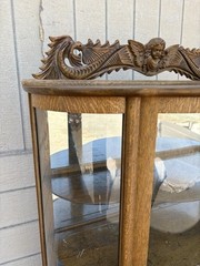 66656 Antique Victorian Bow Glass Curio Cabinet with Angel Cherub Backsplash