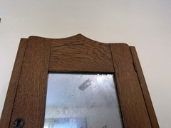 Antique Oak Medicine Cabinet with Mirror Skeleton Key 1900s Arts & Crafts Period