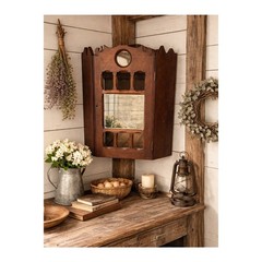 Antique Victorian Castlecore Gothic Wall Corner Cabinet w/ Mirror 18″ H x 16″ W