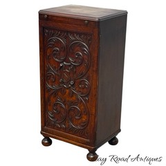 Antique Tiger oak Cellerate victorian wine liquor cabinet signed carved 1890