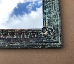 VTG Salvaged 23″ Sq. Shabby Verdigris Egg & Dart Tin Ceiling 16″ Mirror 1079-26B