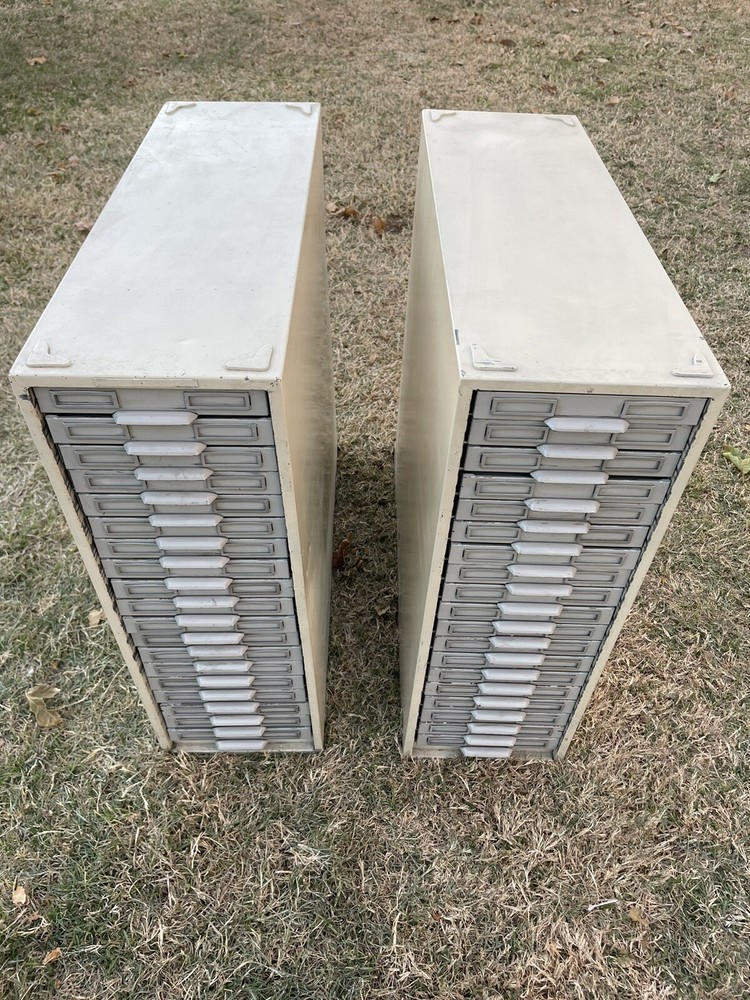 TWO – Vintage Victor Kardex Visible Index Card Flat File Cabinet, 19 Drawer