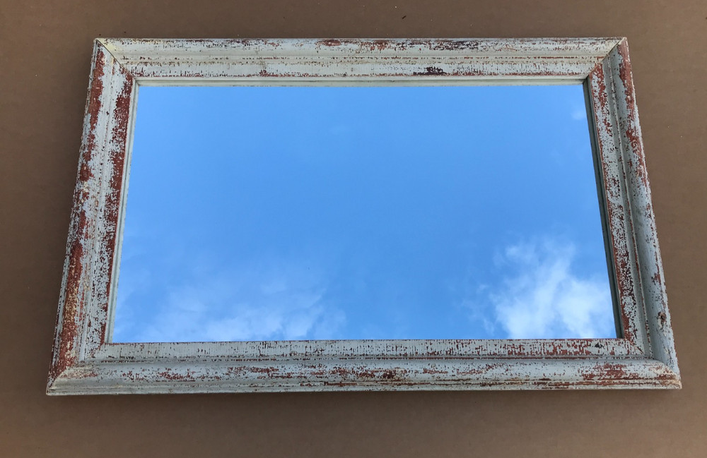 VTG Salvaged 24×37 Shabby White 2-Piece Wood Trim 18×31 Mirror Chic Old 1611-25B