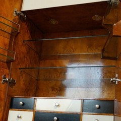 NO TARIFFS! Unique Mahogany and Burl wood Tuxedo Bar Cabinet with LED lighting