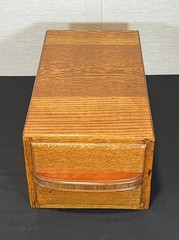 Vintage Wood 15x8x6.5” Recipe Box Card Catalog 1 Drawer Oak Library File Cabinet