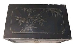 Scarce Vintage Chinese Black Lacquered Painted 2 Door Cabinet 20″x 12″X 11″