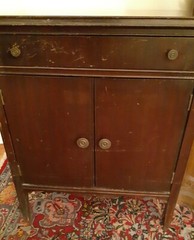 Vintage Mid Century Vinyl Record Cabinet All Wood With Dividers, Drawer, 1950’s