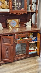Antique Victorian Wood American Marble Top Sideboard With Curio Display Areas