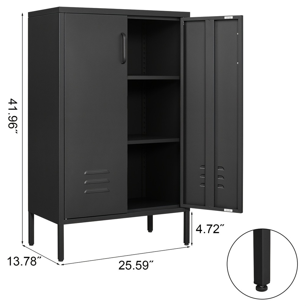 Black Metal Locker Cabinet With Adjustable Shelves For Kitchen Office