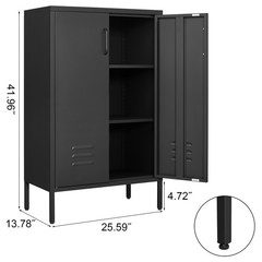 Black Metal Locker Cabinet With Adjustable Shelves For Kitchen Office
