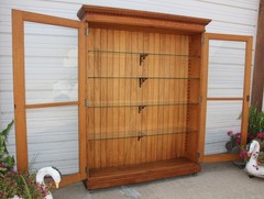 Antique Square Nail Quartersawn Oak 2 Door Display Case Cabinet Egg & Dart Crown