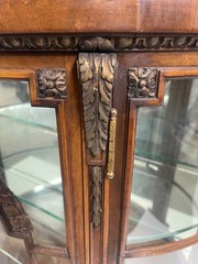 Antique Demilune French Louis XV Walnut Vitrine Display Cabinet