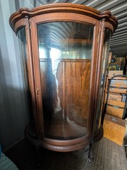 Antique Tiger Oak Curved Glass Cabinet