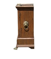 ANTIQUE GEORGE III OAK SPECIMEN OR VALUABLES CABINET WITH LION’S HEAD MOUNTS