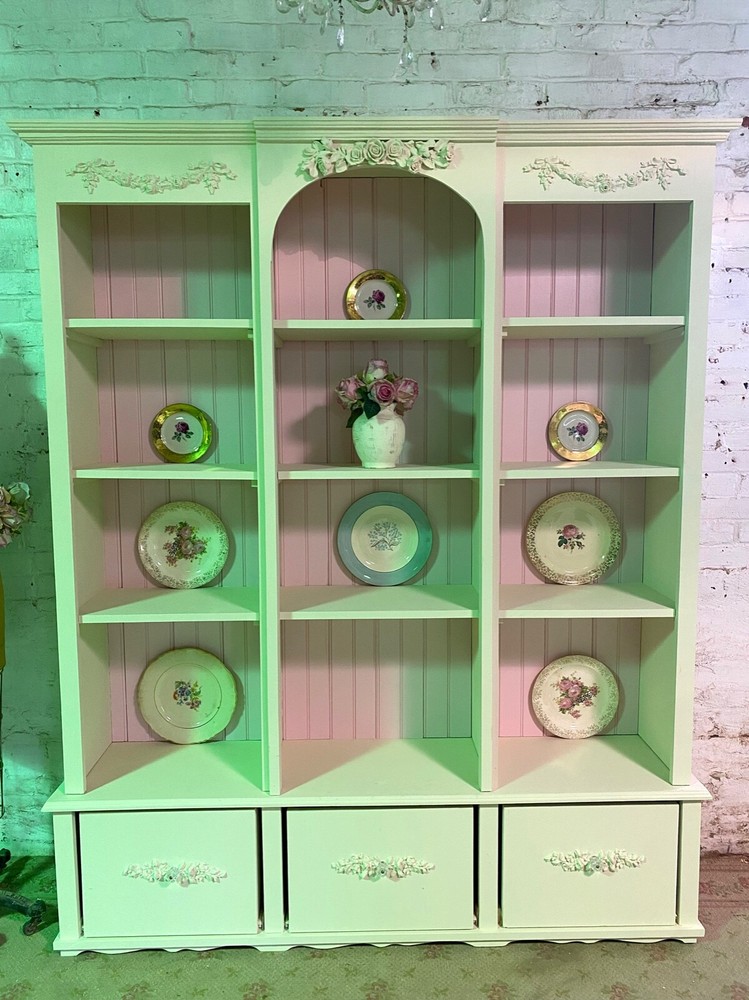 Painted Cottage Shabby Chic French Bookcase / China Hand Made Display Cabinet