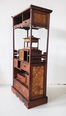 Antique 19th C. Japanese Parquetry Wood ‘Shadona’ Etagere Display Shelf Drawers