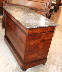French Antique Tiger Mahogany Louis Philippe Marble Top Chest / Sideboard