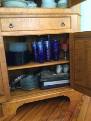 Tiger maple antique reproduction corner cupboard, custom made