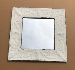 VTG Decorative White Salvaged Tin Ceiling 23″ SQ. Metal 13″ Mirror Old 640-26B