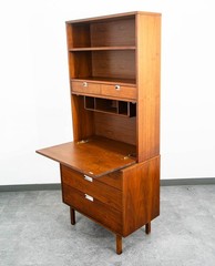Mid Century Modern China Cabinet Hutch Bassett Walnut Drop Desk Vintage Drawers