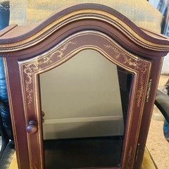 Cabinet Burgundy Gold Accents Handpainted Arch Top Glass front Orient