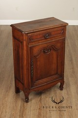 Antique 19th Century Solid Oak Petite Cabinet With Drawer And Scalloped Apron