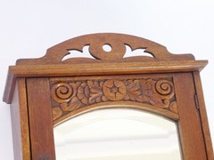 Antique Small Wooden Cabinet with Arch Mirror, Floral Carved Apothecary