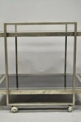 Mid Century Modern 2 Tier Chrome & Green Glass Milo Baughman DIA Style Bar Cart