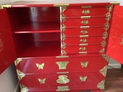 Vintage Red Asian Marriage Cabinet/Dresser/Chest