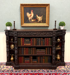 Antique French Renaissance Revival Style Carved Bookcase Bookshelf Oak c.1890s
