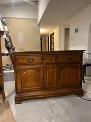 1826 mid century maple hutch 2 glass 2 wood doors 2 drawer excellent comfort