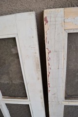 2 Antique Vintage LARGE Cabinet Cupboard RARE Textured Glass Doors From Santa Fe