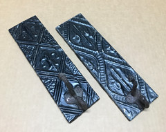 VTG Set 2 Decorative Tin Ceiling Metal Single Hook Wall Rack Plaque Old 406-26B