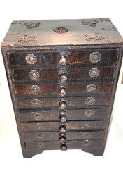 RARE ANTIQUE ASIAN 8 DRAWER WOOD SP[ICE ORGANIZER CABINET 13 1/2 INCHES HIGH