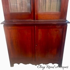 Antique Cherry Linen press display cabinet cupboard 2 pc NY country original 19t